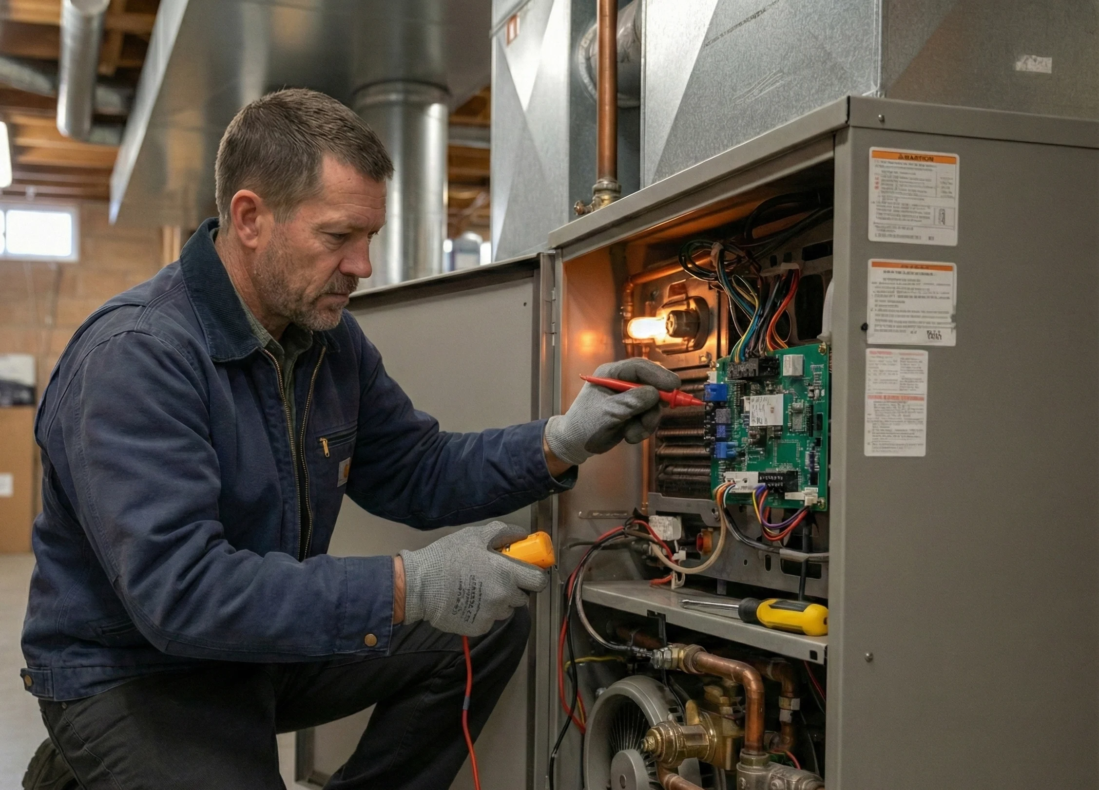 Technician providing emergency furnace repair in Queens.